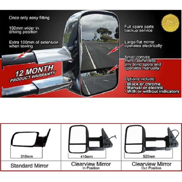 Clearview Towing Mirrors Electric w/ Indicators Chrome